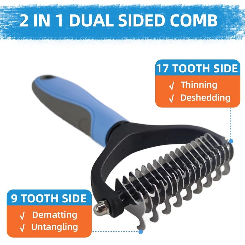 KUEIOX Dog Brush for Shedding,9 PCS in One Pet Slicker Hair Brush Kit with Pet Nail Clipper and File - Dog Cat Grooming Deshedding Undercoat Rake Brush Comb for All Small Large Dogs Cats Blue - Image 4